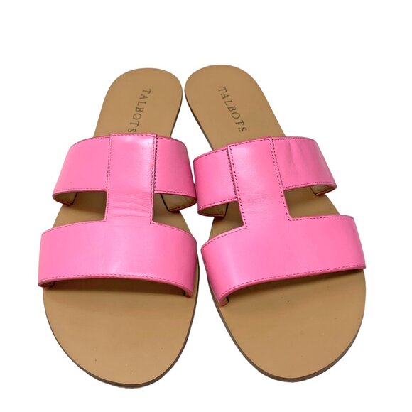 Talbots Hannah Persian Pink Vachetta Leather Slides - Picture 6 of 9